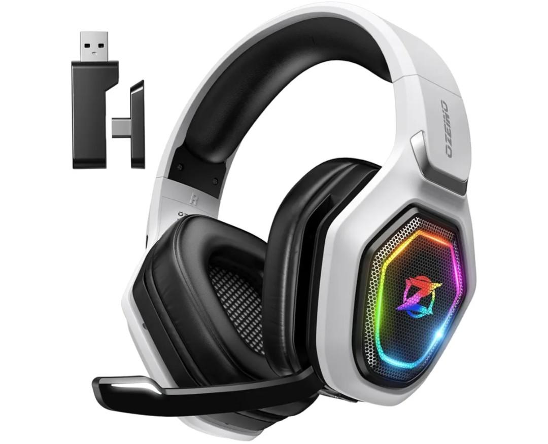 Ozeino 2.4GHz Wired Gaming Headset for PC, Ps5, Ps4 - Lossless Audio USB & Type-C Ultra Stable Gaming Headphones with Flip Microphone, 40-Hr Battery Gamer Headset for Switch, Laptop, Mobile, Mac