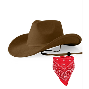 Wildarms Cowboy Hat with Bandana - Adjustable Wide Brim Western Hat for Men & Women,Costume Accessories for Rodeo & Halloween