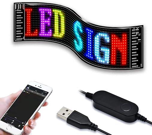 LED Matrix panel Bluetooth APP Control USB 5V Flexible LED Screen Scrolling Text Pattern Animation LED sign display for Car Windows, Shop, Bar and Entrance Sign, 14.64 X 3.62"