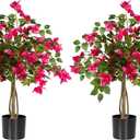 3FT Artificial Bougainvillea Tree, Faux Potted Flowering Plant with Lush Pink Blooms, UV Resistant Indoor Outdoor Artificial Tree for Living Room, Patio, Office, Porch Decoration