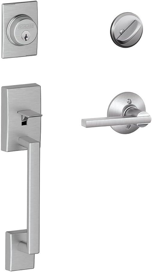 SCHLAGE Century Single Cylinder Handleset and Latitude Lever, Satin Chrome (F60 Cen 626 Lat)
