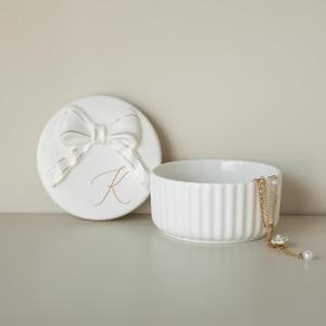 COLLECTIVE HOME Monogram Initial Jewelry Box with Bow - Elegant Ring Holder & Earring Dish | Christmas Gift Idea for Women, Unique Birthday Present for Her (K)