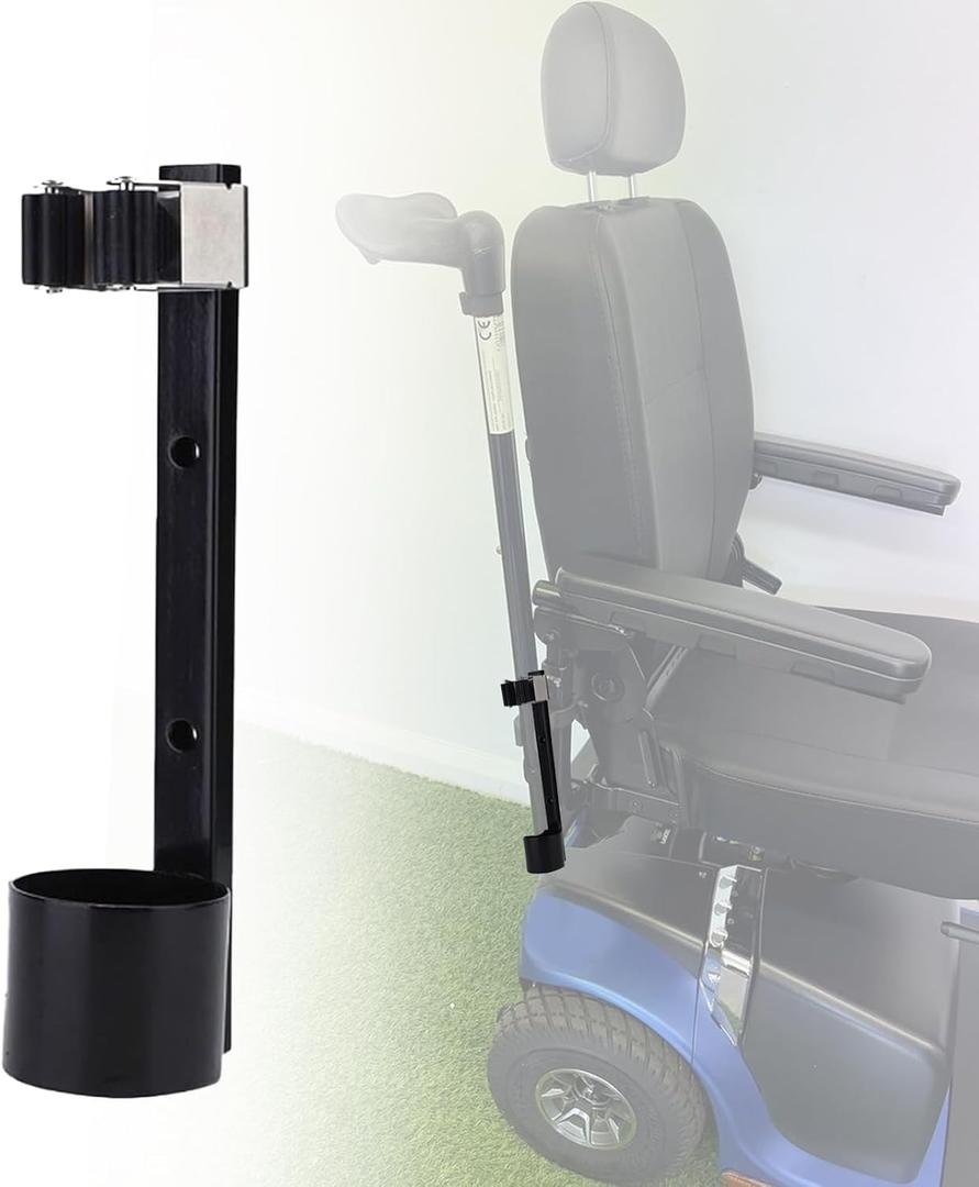 Metal Cane Holder for Mobility Scooters & Power Chairs - Walking Stick Stand Support Accessories for Wheelchair, Walker (A)