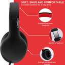 LORELEI X6 Over-Ear Headphones with Microphone, Lightweight Foldable & Portable Stereo Bass Headphones with 1.45M No-Tangle,Wired Headphones for Smartphone Tablet MP3 / 4 (Black-Red)