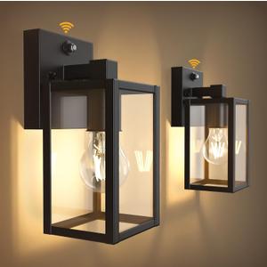 PARTPHONER Dusk to Dawn Outdoor Light Fixtures, 2-Pack Sensor Porch Lights, Waterproof Exterior Wall Sconce Lighting Lamp, Waterproof Wall Lantern for House, Doorway, Garage (Black) (9.65 in)