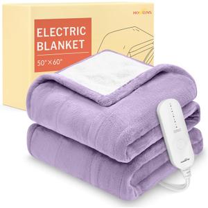 HOMLYNS LuxeHeat Heated Blanket Electric Blanket, Soft Flannel Sherpa Heated Throw, Heating Blanket with 5 Heat Settings, 3 hrs Timer Auto Shut Off (50x60 inches, Purple), Only for 120V Voltage Use