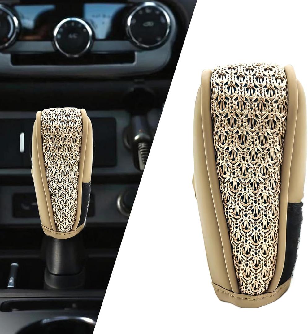 Car Shift Knob Cover, Shift Knob Cover, Anti-Scratch and Wear-Resistant, Non-Slip and Comfortable to The Touch, Suitable for Most Car Models (Beige)