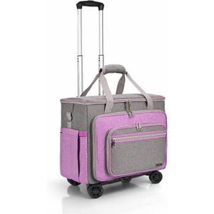 Rolling Teacher Bag with Detachable Dolly Multifunctional Rolling Briefcase Wheeled Bag for Work,Teaching,Office,Craft (Purple)