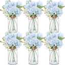 Zeyune 6 Set Mason Jar Centerpiece for Table, Artificial Hydrangeas Vintage Vases Centerpieces, Clear Flower Glasses Decor Gifts for Wedding, Home, Anniversary, Birthday Party(Blue)