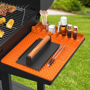 2 x Griddle Accessories Silicone Spatula Mat with Drip Pad, Orange, 16x11.5" Rectangular Grill Mat