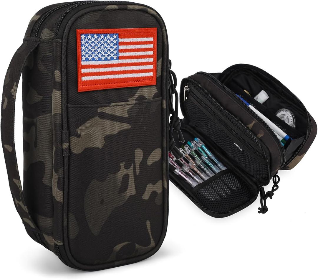 Tactical Pencil Case for Boy,Large Capacity Pencil Pouch,Marker Organizer Case Pen Box, Tool Bag Desk Organizer for School College Office Organizers for Kids Men Women Adult Teens(Camo Black)
