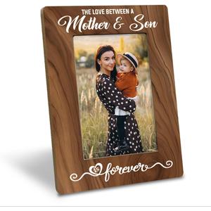 Mother & Son Love Forever Photo Frame - Farmhouse Wooden Picture Frame Gift for Mother's Day, Holds 4 x 6 Inch Photo, Family Decor