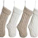 ELEGANTPARK Christmas Stockings 4 Pack Knitted Flaxen White Christmas Stockings Large Xmas Decoration for Holiday Fireplace Hanging Holiday Decoration for Family Kids Xmas 18 Inch