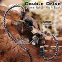 Dual Driver IEMs for Gaming - 9.2mm+6mm HiFi in-Ear Monitors with Detachable MMCX, 4N Silver-Plated OFC Cable & Noise-Isolating Ear Tips (Wired Earbuds for Music/Studio)