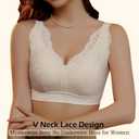 ONLYSTORY Wireless Bras for Women V Lace Bralettes Comfort Hide Back Fat Smoothing No Underwire Everyday Bras (Beige, XXL)