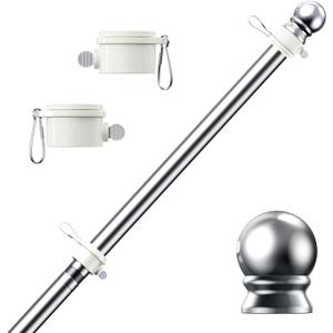 PHITRIC Flag Pole, Tangle Free Spinning Stainless Steel Rustproof Flagpole for 3x5 Sports Fan Outdoor Flags for Outside House (Silver, 5FT, Without Bracket)
