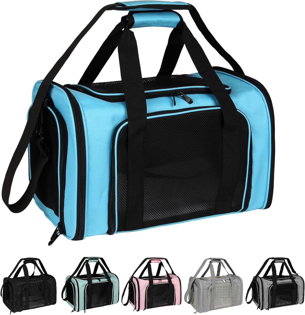 Top tasta Cat Dog Carrier Case Soft Sided Pet Carrier, Collapsible for Small Medium Animal Kitten Puppy Up to 30Lbs, Airline Approved Carrier Open and 4 Ventilated Mesh Windows (Inches20*13 * 13 Blue)