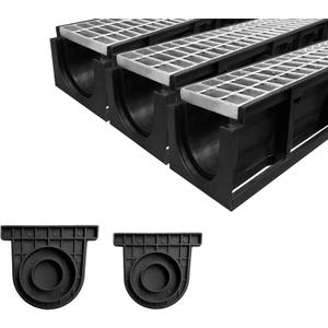 Channel Drain with Galvanized Steel Grates-39.4Lx6.1Wx5.5H in. Deep Profile Trench Drain System for Driveway,3 Pack Total Length 118.2in,Heavy Duty Trench Drain for Garage,Parking Lot