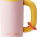 CHAKO LAB BaWang Insulated Stainless Steel Tumbler | Tumbler with Handle and Straw 33oz | Cup Holder Friendly for Travel | Leakproof Water Bottle | BPA-Free | Ceramic liner| pinkyellow