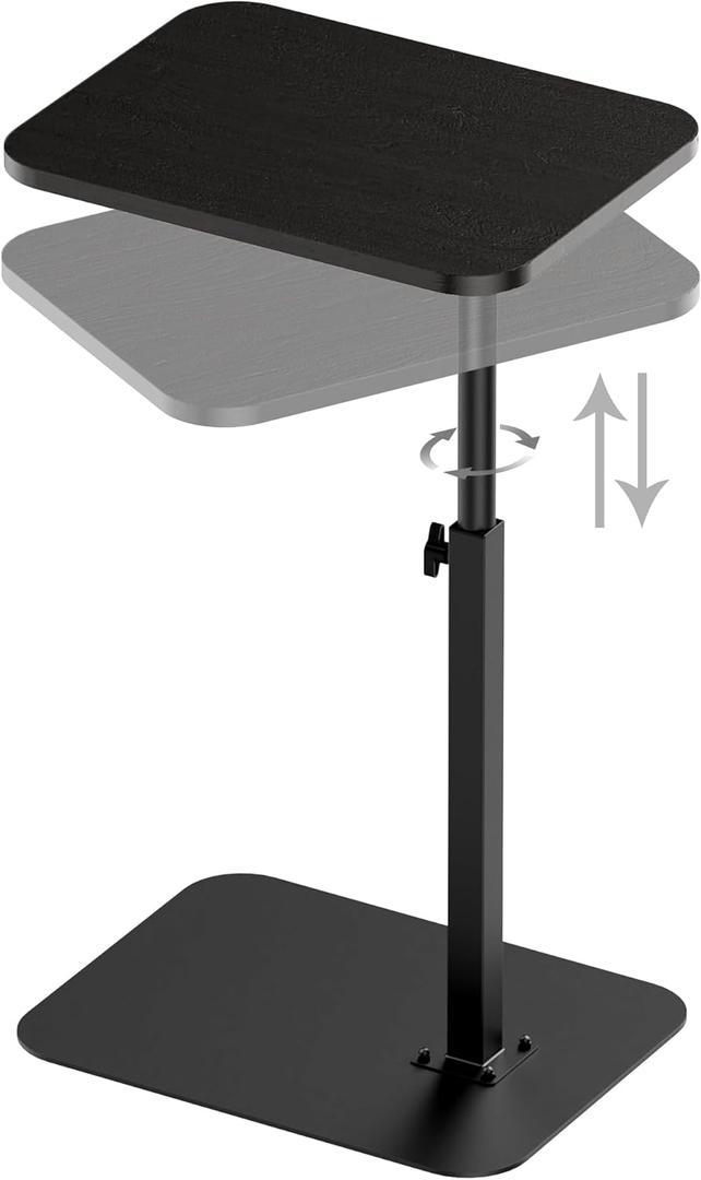 Side Table Sofa Tray for Couch Heavy Metal Base Swivel/ Adjustable Height, Sofa Bed Bathroom Study TV Tray C Shaped End Table Food Snack Trays for Eating (Black)