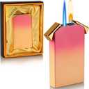 Dual Flame Lighter, Switchable Torch Jet Lighter & Soft Flame Lighter, Refillable Butane Lighter, Cool Pipe Lighters, Unique Gifts for Family Friend Men(Pink,Without Fuel) (Pink-yellow Gradient)