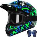 TRIANGLE Youth Kids Dirt Bike Helmet Full Face Motocross Helmet with Goggle & Gloves DOT/FMVSS-218 Approved Motorcycle Helmet
