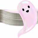 Meanplan 60 Pcs Halloween Paper Plates Pink Ghost Dessert Plates 7.9" Boo Ghost Dessert Disposable Dish for Halloween Spooky Party Tableware Birthday Baby Shower Party Supplies