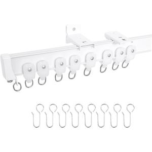 Aluminum Ceiling Curtain Track Set with Hooks Ceiling Mount and Wall Mount Room Divider Sliding Curtain Tracks Rods Flexible Heavy Duty Curtain Rail Hook Sets,White,24FT