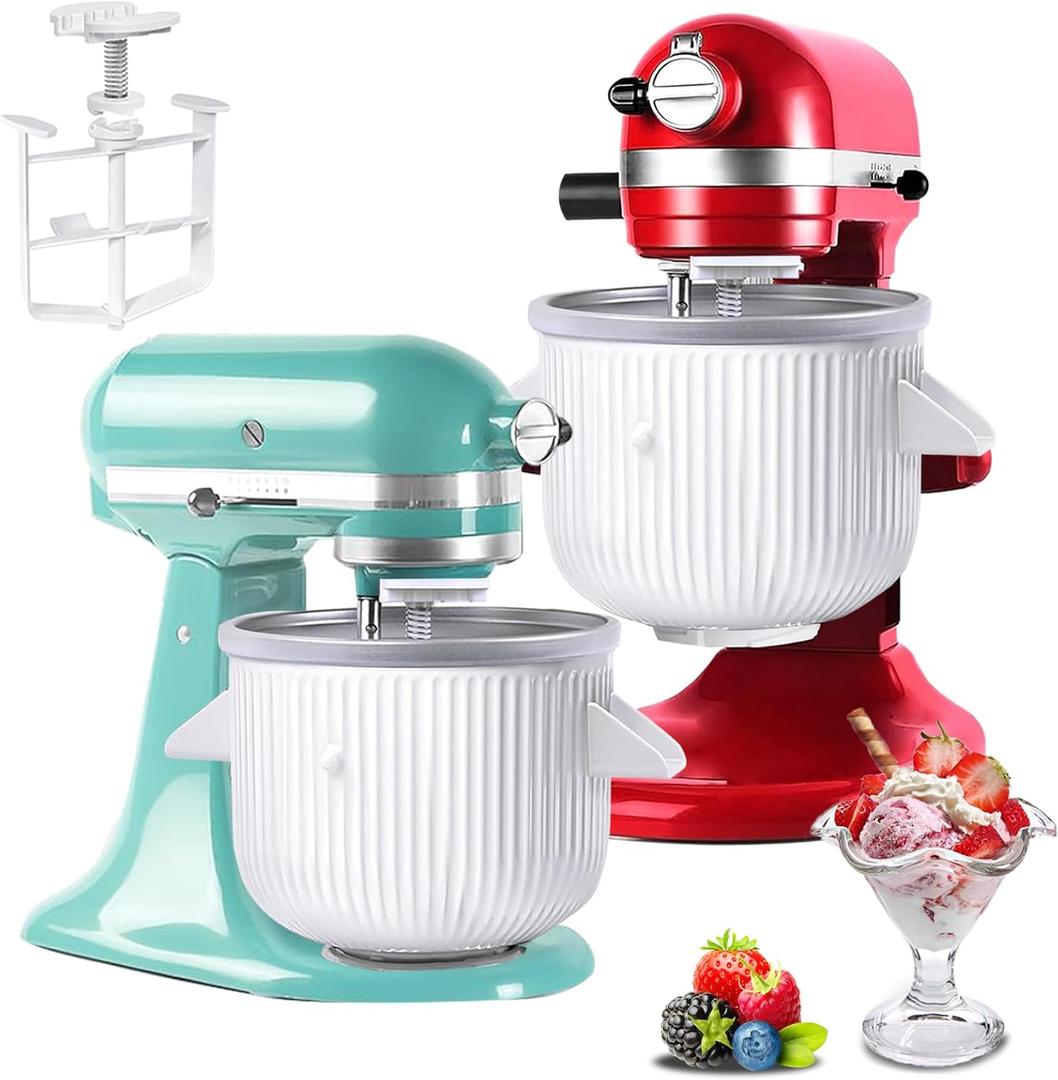 Ice Cream Maker Attachment for KitchenAid Stand Mixer, Compatible with 4.5/5QT & 6QT Stand Mixers, 2 Quart Frozen Kitchenaid Ice Cream Maker Attachment Ice Cream Bowl for Yogurt/Sorbet Gelato