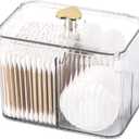 Tbestmax Qtip Holder Dispenser 3-Section Clear Bathroom Organizer Jar 3 Grids Cotton Swab/Pad/Ball Holder Container Cosmetics Storage for Vanity