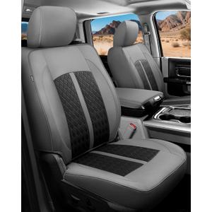 Leather Car Seat Covers for Dodge Ram 1500 4 Door 2011-2018 & 2019-2024 Crew Cab, Custom Fit Truck Seat Protectors Full Set, Gray Black (Bucket Seat with 40/60 Split Rear Curved Bench)