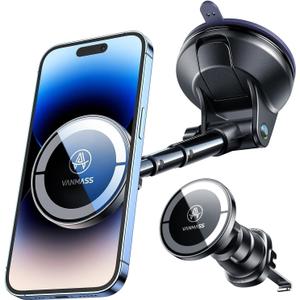 VANMASS Ultra Magnetic Car Phone Holder [2025 Upgraded Strongest Magnet] for MagSafe Car Mount Suction Cell Stand for Dashboard Windshield Vent,Mobile Accessories for iPhone 16 15 14 13 12 11 Android (Black)
