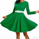 PECHAR Christmas Dresses for Women Casual Swing Christmas Dress Xmas Print Holiday Long Sleeve Dress (L)