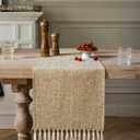 ZeeMart Beige Table Runners 72 Inches Long, Burlap Linen Style Rustic Farmhouse Table Runner, Boho Woven Dining Table Runner, 13x72 Inches, Oatmeal Beige