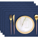 Cloth Placemats Set of 6, Cotton Linen Blend Machine Washable Durable Linen Table Mats, Heat Resistant Placemats Wrinkle Free Place Mats for Dining Table, Easy to Clean (Navy, 6)