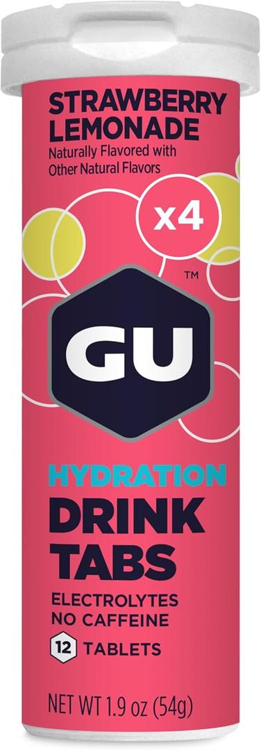 GU Energy Hydration Electrolyte Drink Tablets, Enhanced Endurance Sports Drink for Running, Cycling, Triathlon, 4-Count (48 Servings), Strawberry Lemonade