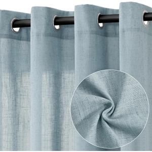 Blue Linen Curtains 108 Inch Length 2 Panels for Living Room Bedroom, Light Filtering Sheer Curtains 108 Inches, Elegant Modern Grommet Semi Sheer Soft Privacy Drapes