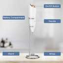 SIMPLETASTE Milk Frother Handheld Electric Foam Maker, Drink Mixer with Stainless Steel Whisk for Cappuccino, Bulletproof Coffee, Latte, White, with Stand, Battery Operated