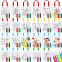 Chunful 48 Pieces Cute Coloring Goodie Gift Bags for Kids Birthday Party Coloring Tote Bags Reusable Cartoon Colorful Party Favor Non Woven with Colorful Pens DIY Crafts (Lovely with Maker)