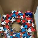 4 Pcs Mini 4th of July Hanging Wreaths for Cabinets Patriotic Red White and Blue Artificial Candle Ring Wreath Pillar Candle Holder Wreath for Farmhouse Independence Day Memorial Day Porch Front Door