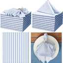 Funnymoom 24 Pcs Coastal Blue and White Striped Cloth Napkins Last Toast on the Coast Party Reusable Napkins French Retro Toile Dinner Soft Absorbent for Summer Holiday Party
