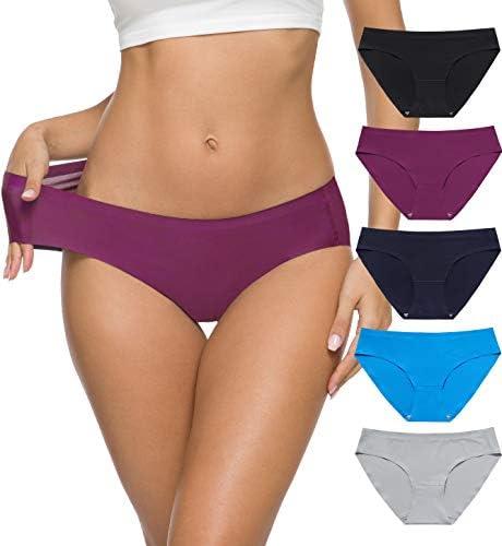 Wealurre Seamless Underwear for Women No Show Panties Soft Stretch Hipster Bikini Underwears 5-Pack, Large 