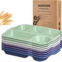 Pinkunn 8 Pcs 13'' Large Divided Plates Unbreakable Wheat Straw Dinnerware Lunch Trays Lightweight Reusable Plastic Compartment Microwave Dishwasher Safe Separator Plates(Classic)