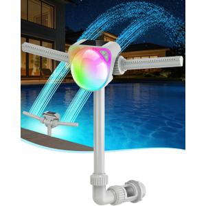 Solar Pool Fountain w/7-Color LED Lights, 2026 Dual-Head Adjustable Spray Pool Fountains for Above & Inground Pools, High-Pressure Waterfall & Pool Sprinkler Fountain for Cooling & Relaxation