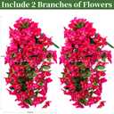 Artificial Bougainvillea Hanging Flowers Plants - 2 PCS faux Bougainvillea flowers with Long Trailing Vines for Outdoor Decoration, Perfect for Porch, Urn Patio Balcony (Rose Red & Red Lotus Mix)