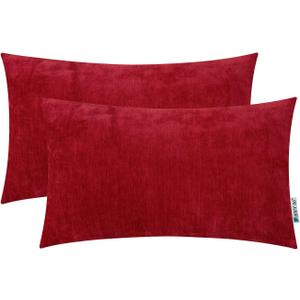 HWY 50 Red Decorative Lumbar Throw Pillow Covers 12x20 Inch for Couch Sofa Living Room, Chenille Soft Comfy Solid Rectangular Throw Pillows Case Set Cushion Cover Pack of 2