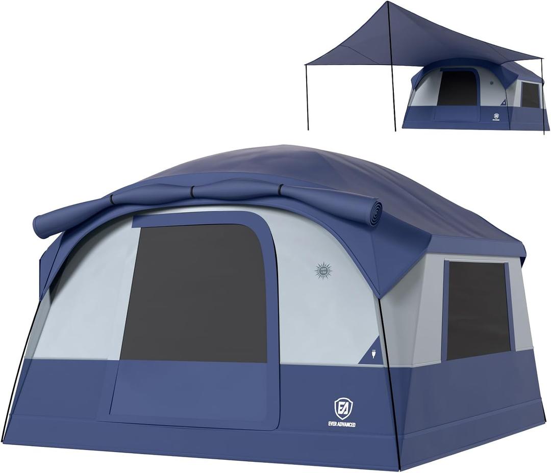 EVER ADVANCED Blackout Design 6 Person Camping Tent with 80 sq.ft Massive Vestibule, Large Mesh Screen Room, 81in Tall Expanded Headroom, Blackout Coating, 4000mm Water-Resistant Compact Orange
