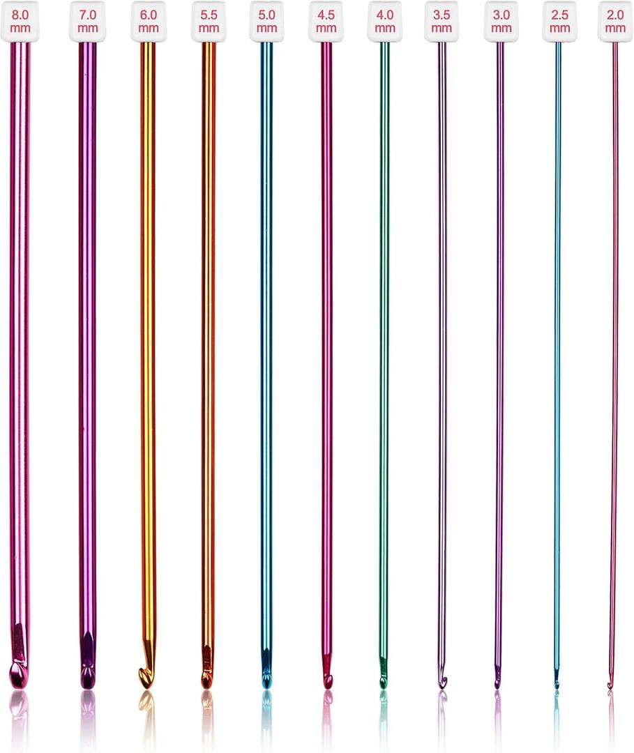 Coopay Long Crochet Hook Set, 11pcs Tunisian Multicolor Afghan Crochet Needles for Crocheting, 2mm(B)-8mm(L), Great Knitting & Crochet Supplies Tool for Beginner, Crocheter & Knitter, Set Of 2