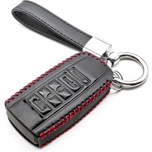 MECHCOS Compatible with Acura ILX MDX RDX RLX TLX Smart 5 Buttons Leather Keyless Entry Remote Control Key Fob Cover Case Protector Accessories, Black/Red