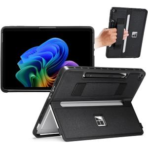 CoBak Rugged Case for Microsoft Surface Pro 12" 2025, Shockproof Protective Cover with Hand Strap, Multi-Angle Kickstand, Built-in Stylus Holder, Compatible with Type Cover Keyboard (Black)
